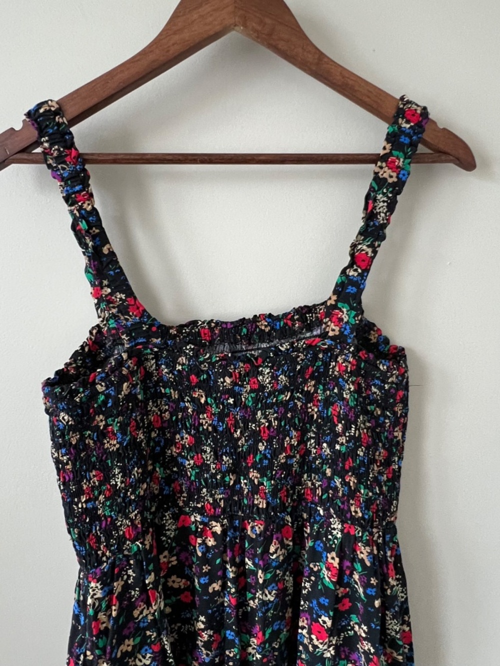 GAP Floral Smocked Midi Dress Women's L Black Sleeveless Cottagecore Boho Rayon - Picture 5 of 12